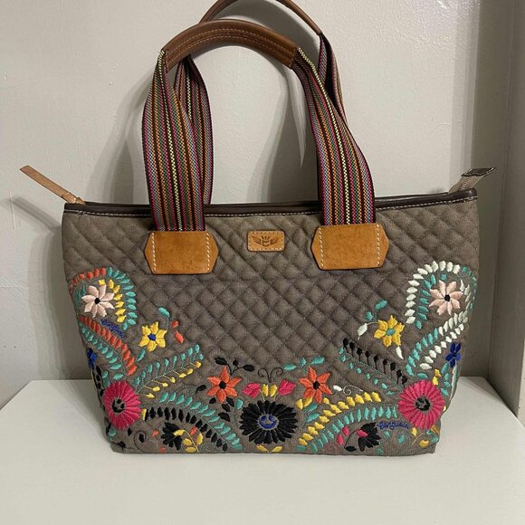 Consuela Handbags - CONSUELA FLORAL EMBROIDERED GRAY SILVER LAKE  CLASSIC LARGE TOTE